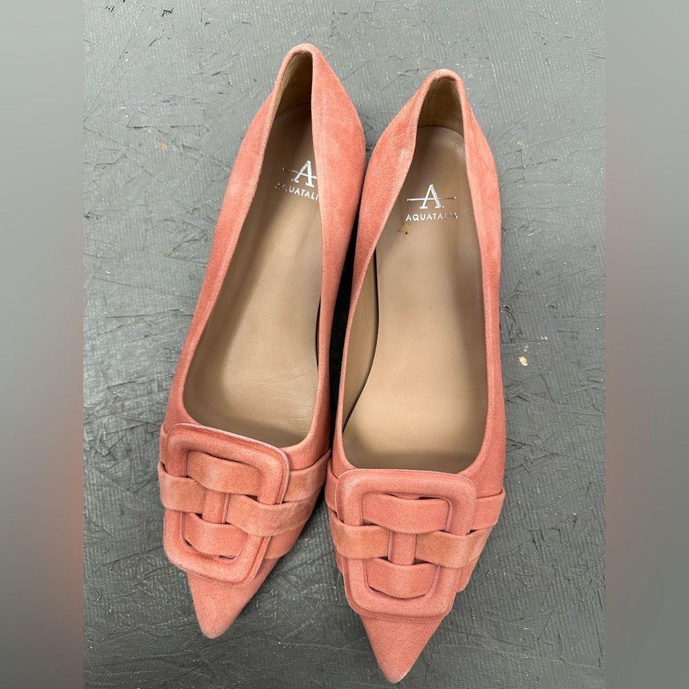 Aquatalia Jojo Dusty Pink Red Suede Leather Pointed Toe Flats Shoes Size 8